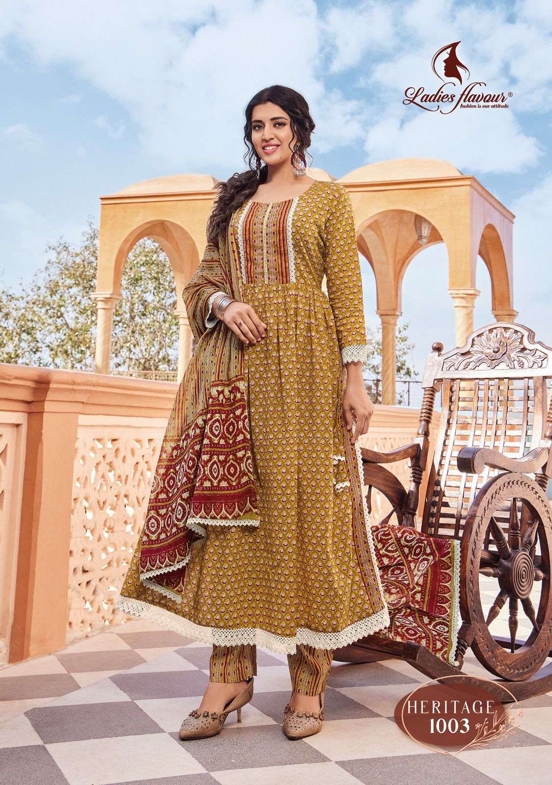 LF HERITAGE PURE COTTON PRINT KURTI AND PANT WITH MULL COTTON PRINT DUPATTA 1003